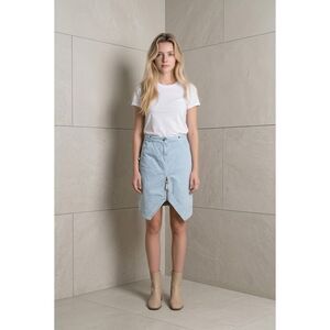 Fake London Genius Light Blue Cotton Zip Front Midi Skirt Vintage Style Boho Pun